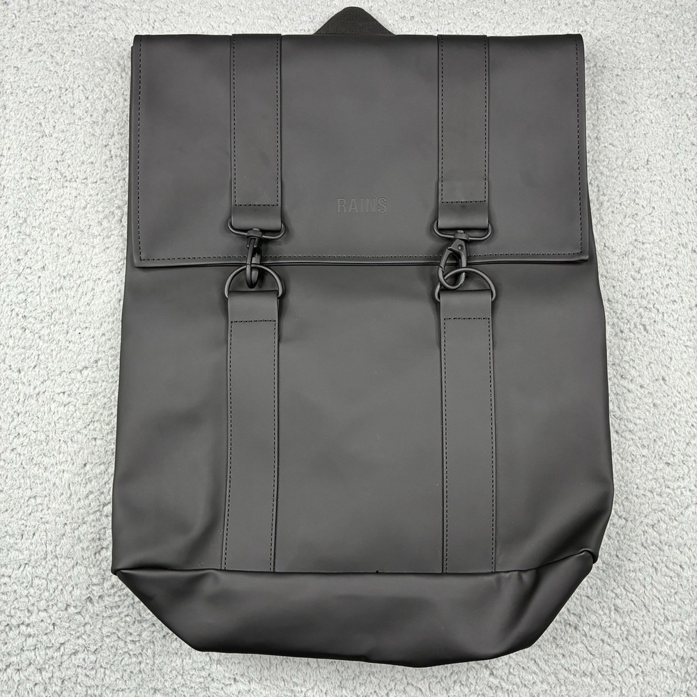 Rains MSN Waterproof Backpack Black Minimalist Flap Bag